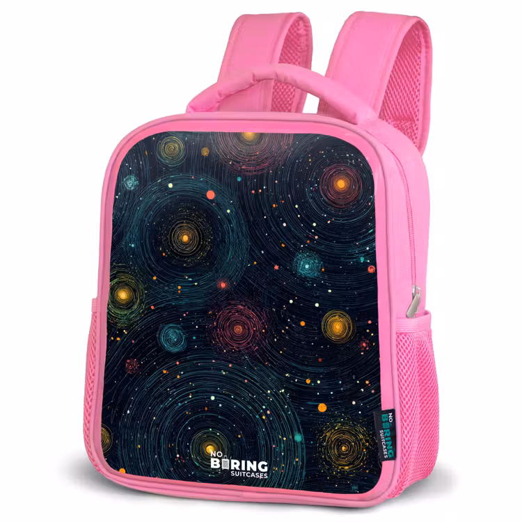 Sterren - Planeten - Kleurrijk Kinderrugzak - Roze middel -schuin