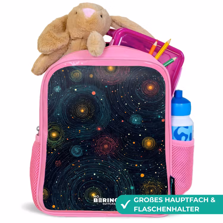 Sterren - Planeten - Kleurrijk Kinderrugzak - Roze middel -inhoud_DE