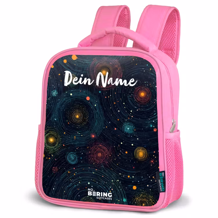 Sterren - Planeten - Kleurrijk Kinderrugzak - Roze middel -schuin