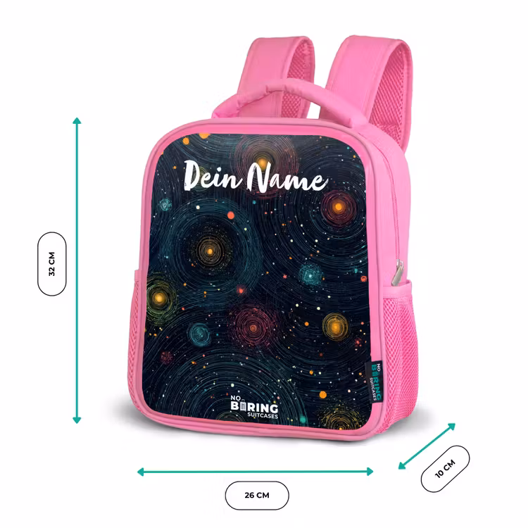 Sterren - Planeten - Kleurrijk Kinderrugzak - Roze middel -productfoto_formaten
