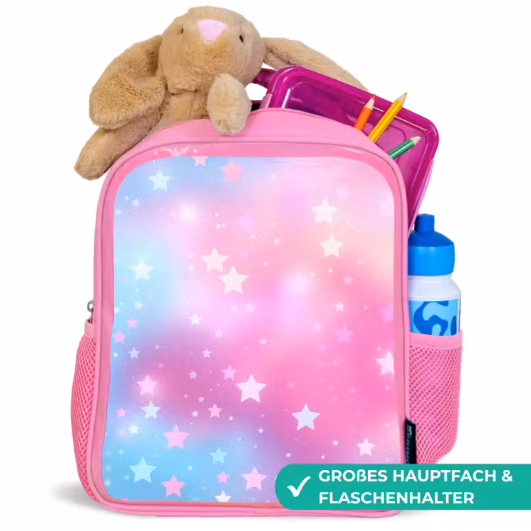 Sterren - Roze - Blauw Kinderrugzak - Roze middel -inhoud_DE