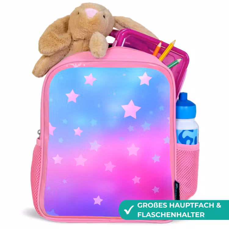 Sterren - Roze - Blauw Kinderrugzak - Roze middel -inhoud_DE