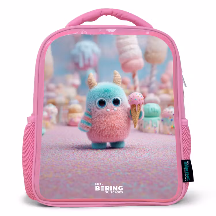 Zoet Monstersnoep Avontuur Kinderrugzak - Roze middel -3d