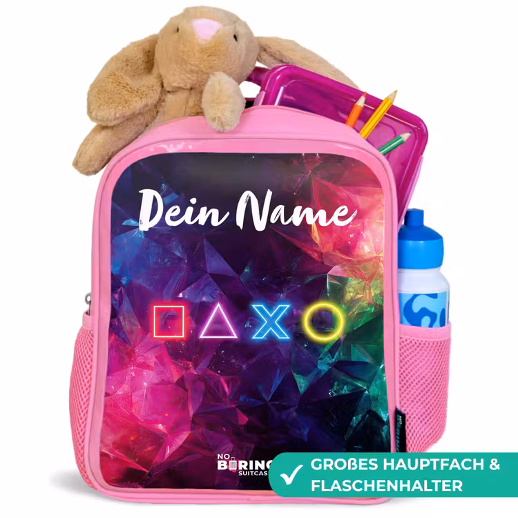 Symbolen - Game - Kleurrijk Kinderrugzak - Roze middel -inhoud_DE