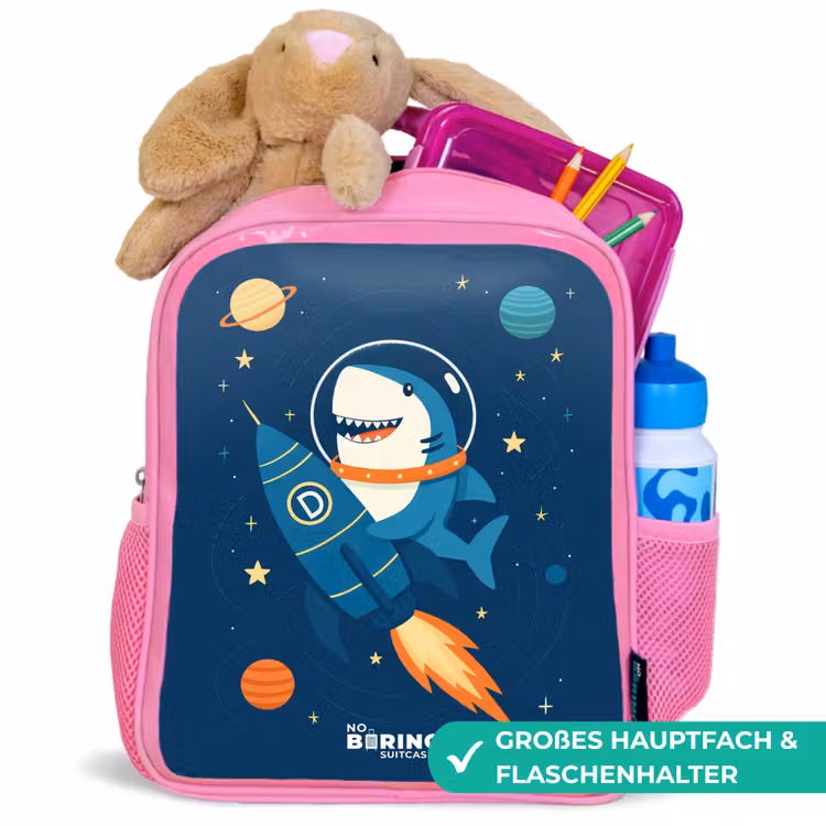 Dier - Ruimte - Planeet - Raket Kinderrugzak - Roze middel -inhoud_DE