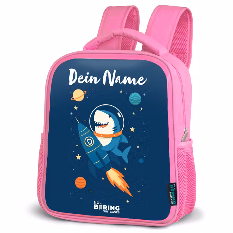 Dier - Ruimte - Planeet - Raket Kinderrugzak - Roze middel -schuin