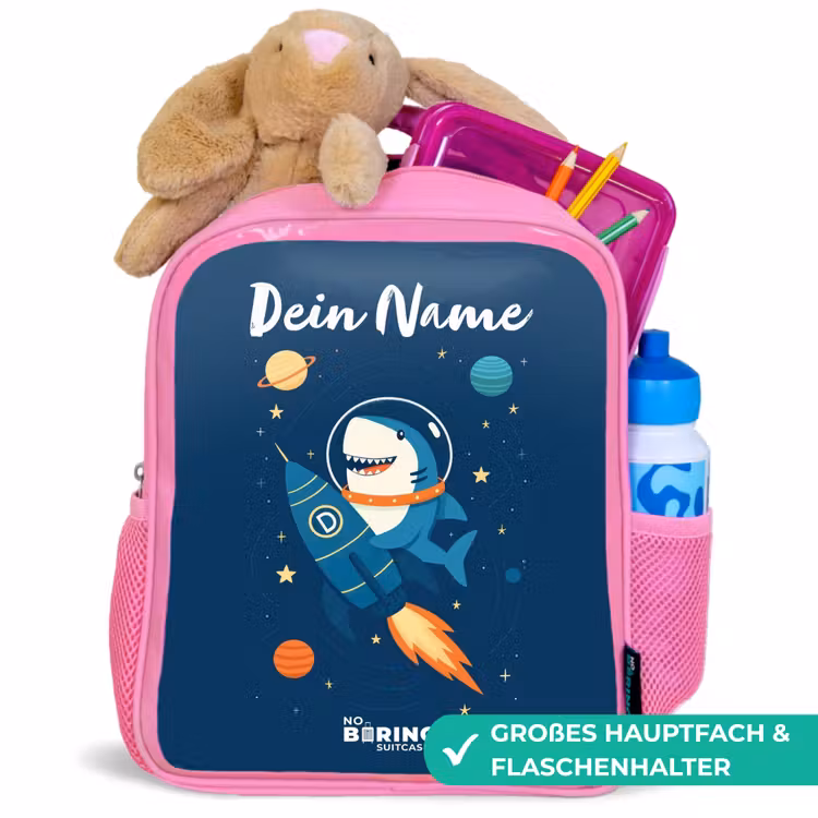 Dier - Ruimte - Planeet - Raket Kinderrugzak - Roze middel -inhoud_DE