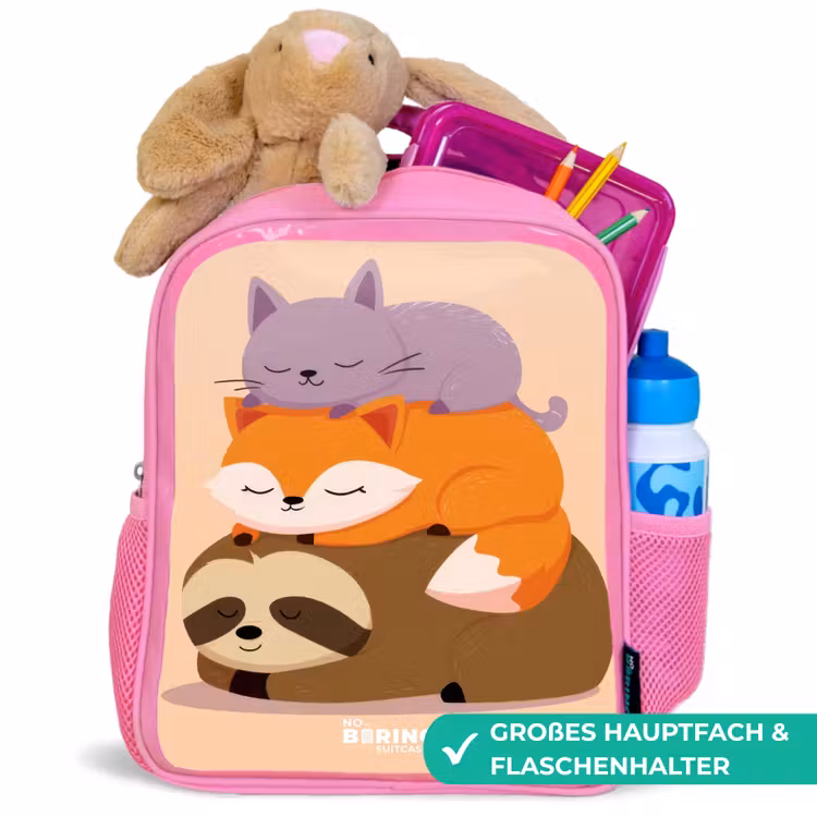 Dieren - Slapen - Samen Kinderrugzak - Roze middel -inhoud_DE