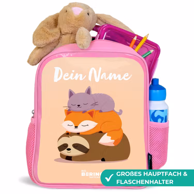 Dieren - Slapen - Samen Kinderrugzak - Roze middel -inhoud_DE