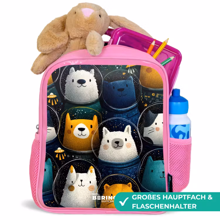 Dieren - Sterren - Planeten - Astronaut Kinderrugzak - Roze middel -inhoud_DE