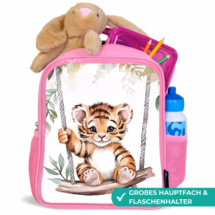 Tijger - Dier - Kinderen - Jungle Kinderrugzak - Roze middel -inhoud_DE