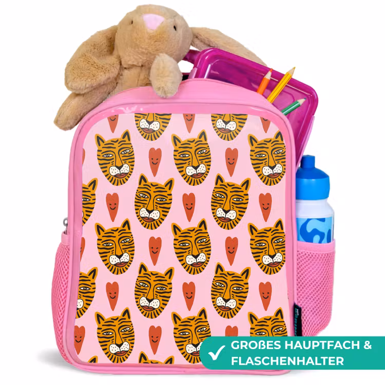 Tijgerkoppen - Hartjes - Roze - Rood Kinderrugzak - Roze middel 863 -inhoud_DE