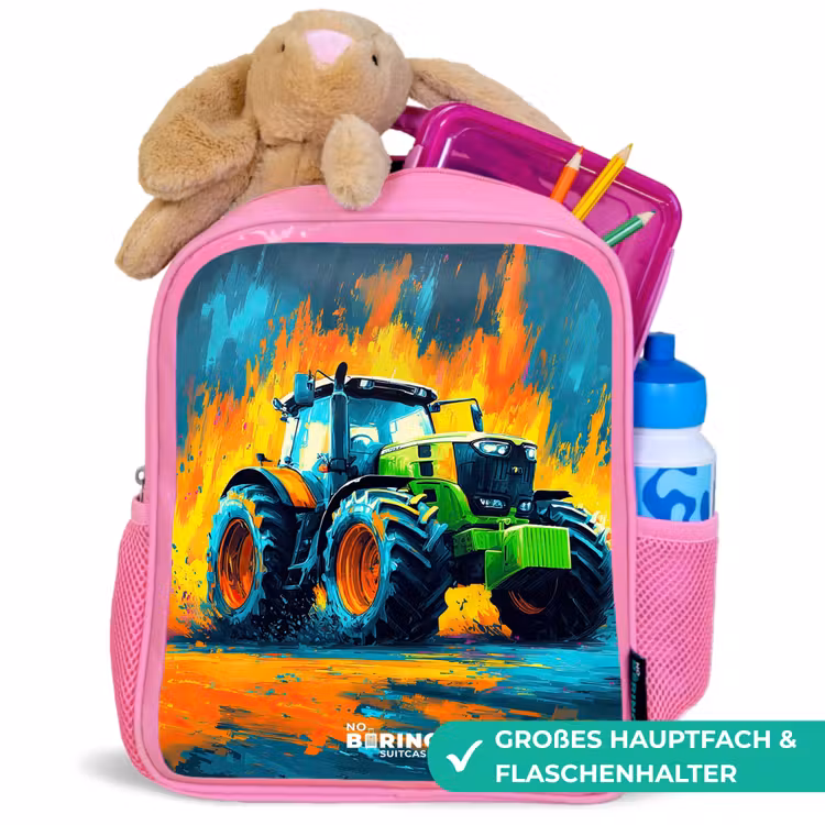 Tractor - Groen - Abstract - Penseelstreken Kinderrugzak - Roze middel -inhoud_DE