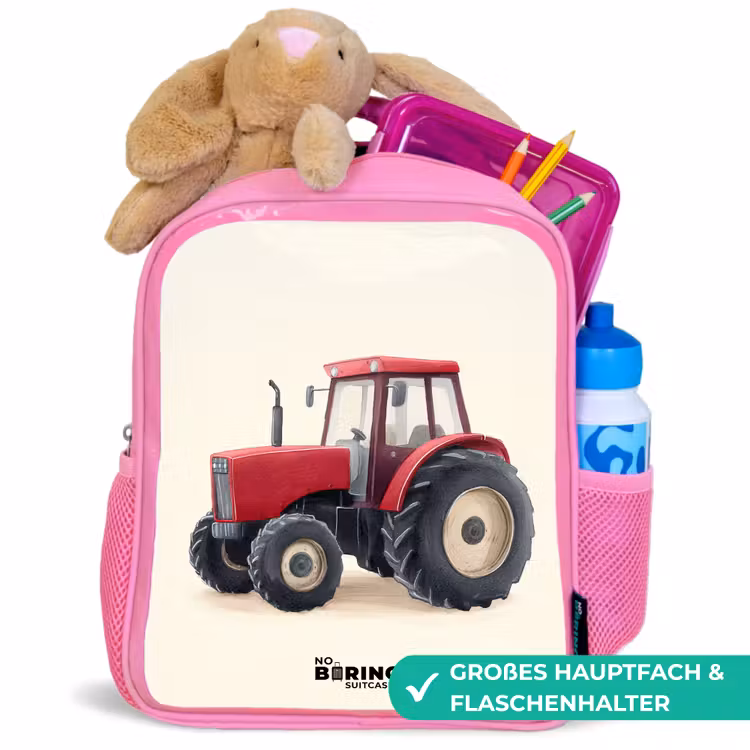 Tractor - Getekend - Rood Kinderrugzak - Roze middel -inhoud_DE
