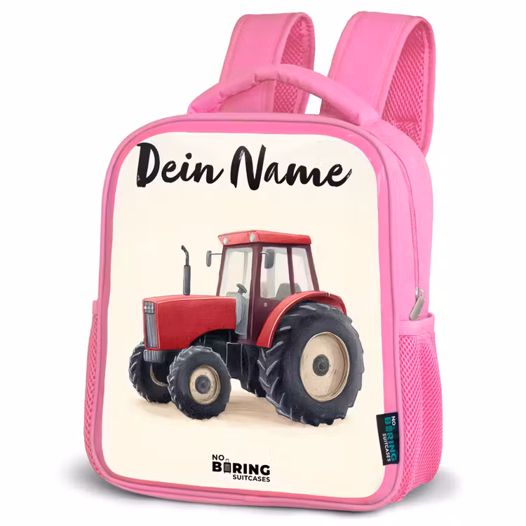 Tractor - Getekend - Rood Kinderrugzak - Roze middel -schuin