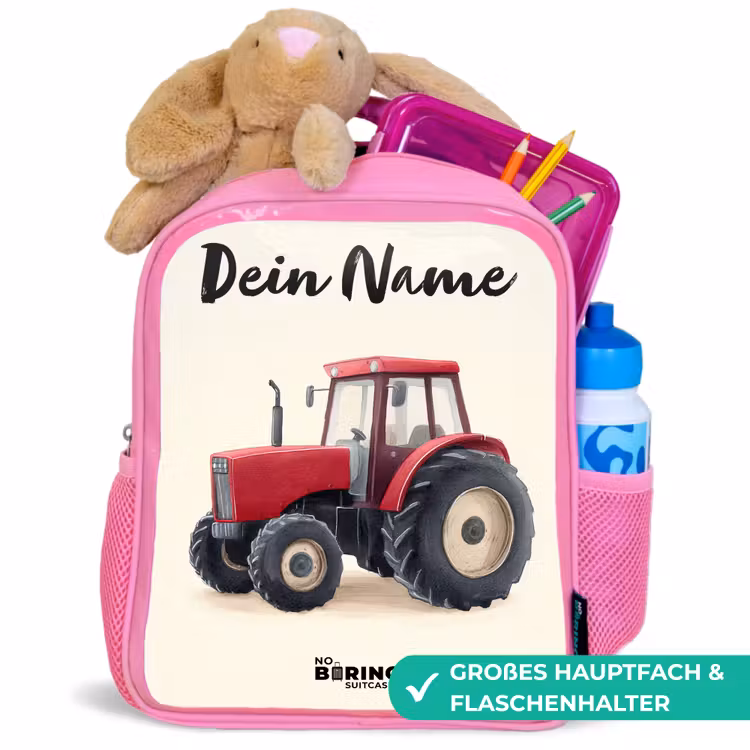 Tractor - Getekend - Rood Kinderrugzak - Roze middel -inhoud_DE