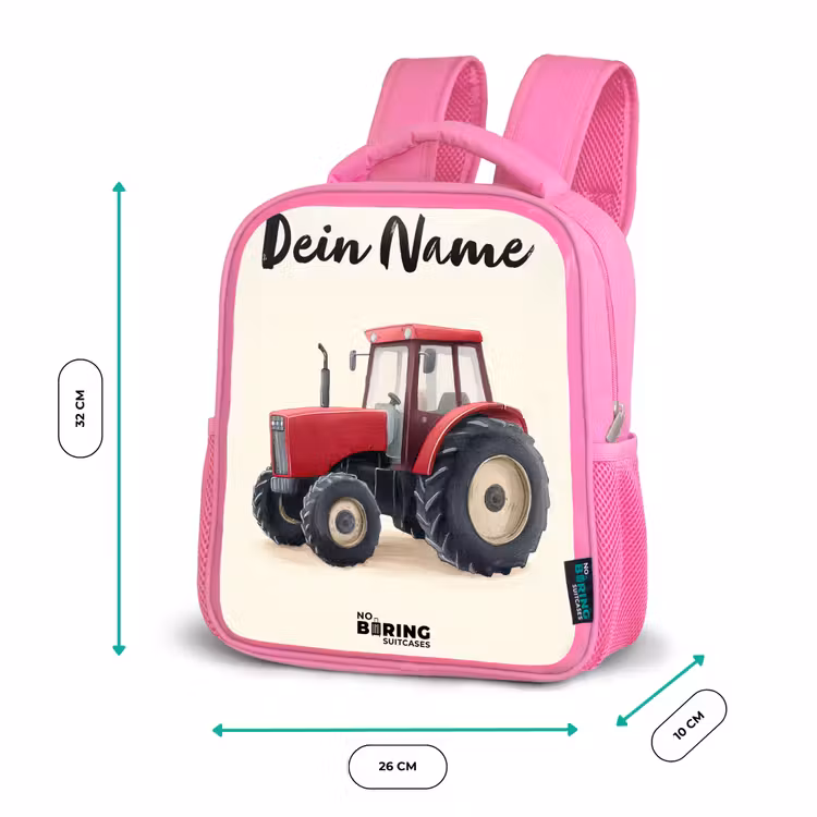 Tractor - Getekend - Rood Kinderrugzak - Roze middel -productfoto_formaten