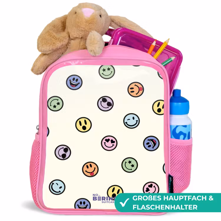 Speelse smiley-mix Kinderrugzak - Roze middel -inhoud_DE
