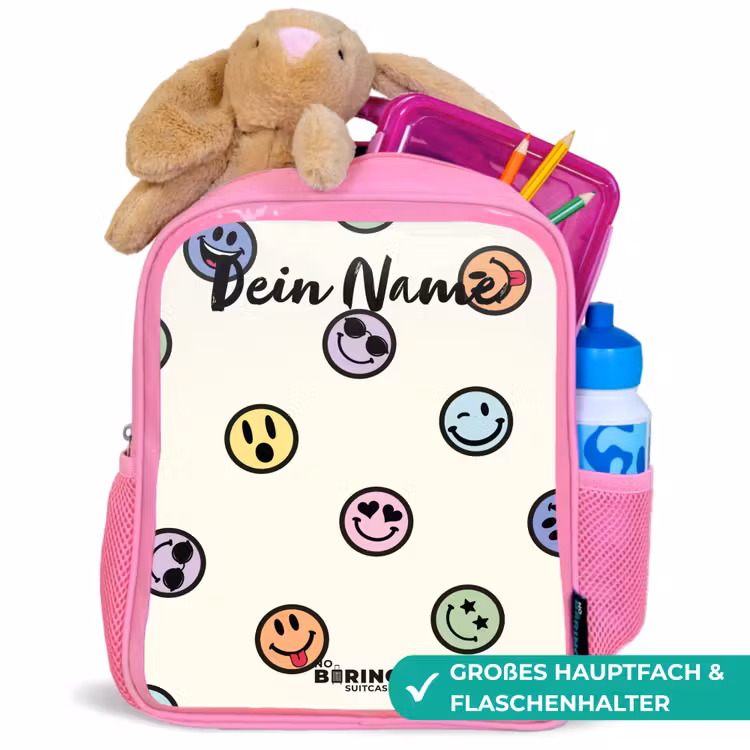 Speelse smiley-mix Kinderrugzak - Roze middel -inhoud_DE