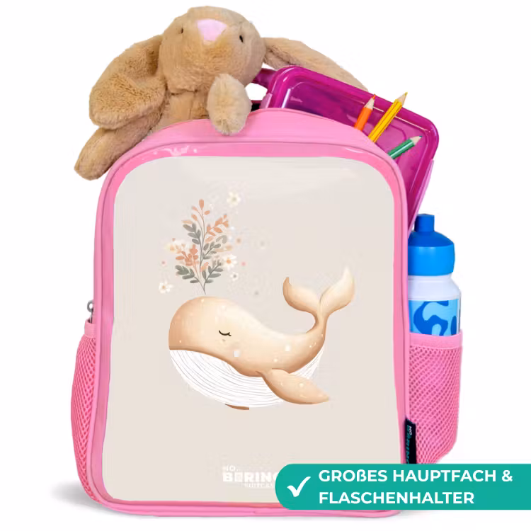 Walvis in pastel beige kleuren Kinderrugzak - Roze middel -inhoud_DE