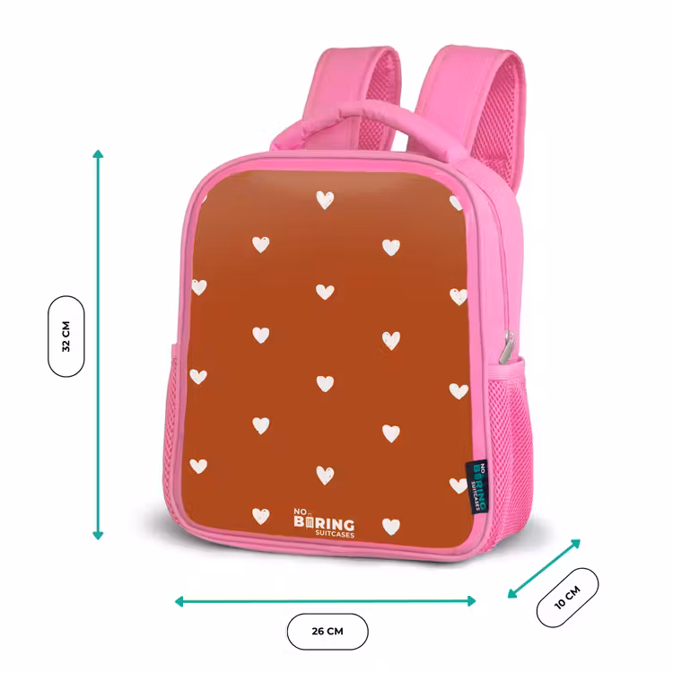 Wit hartjespatroon op oranje bruine achtergrond Kinderrugzak - Roze middel -productfoto_formaten