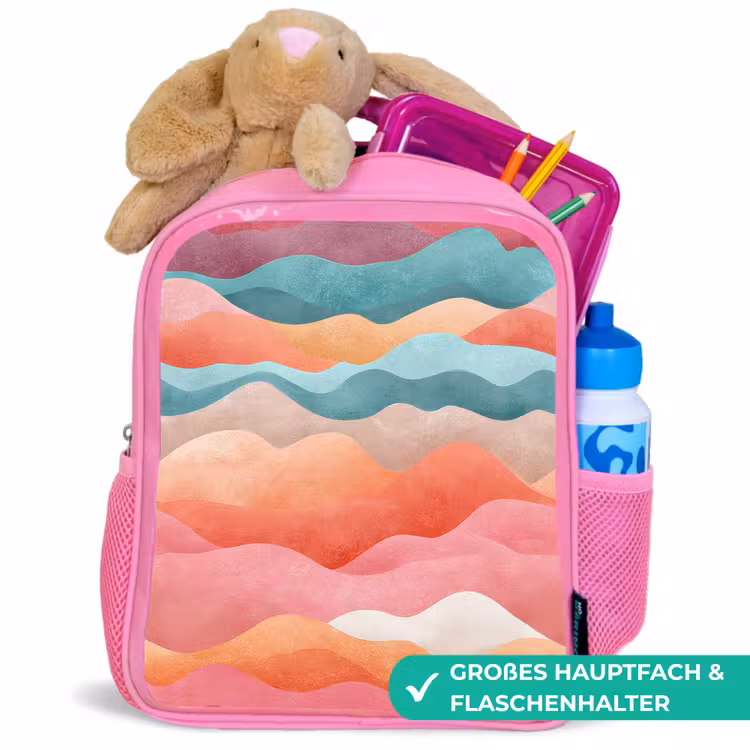 Golven - Kleurrijk - Abstract Kinderrugzak - Roze middel -inhoud_DE