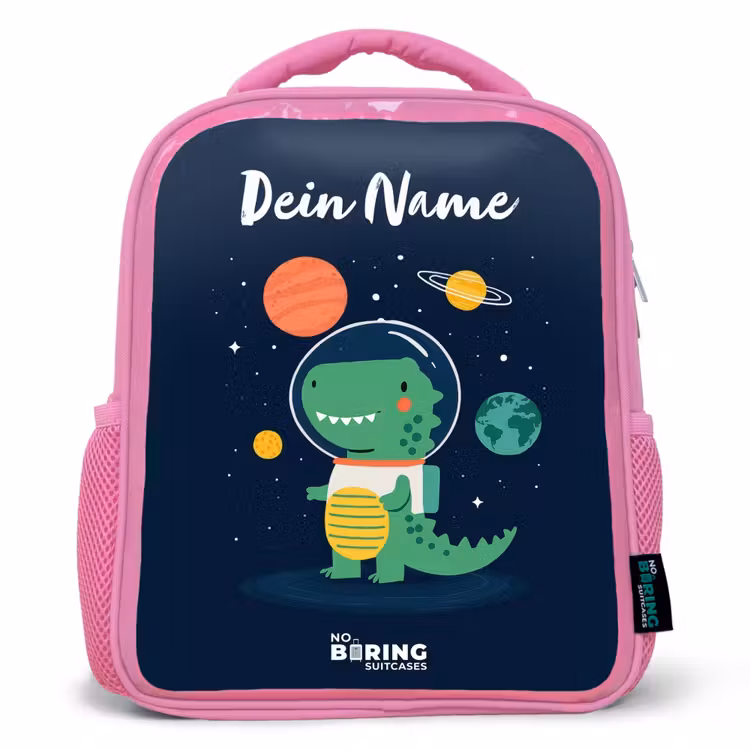 Ruimte - Dino - Planeten - Sterren Kinderrugzak - Roze middel -3d