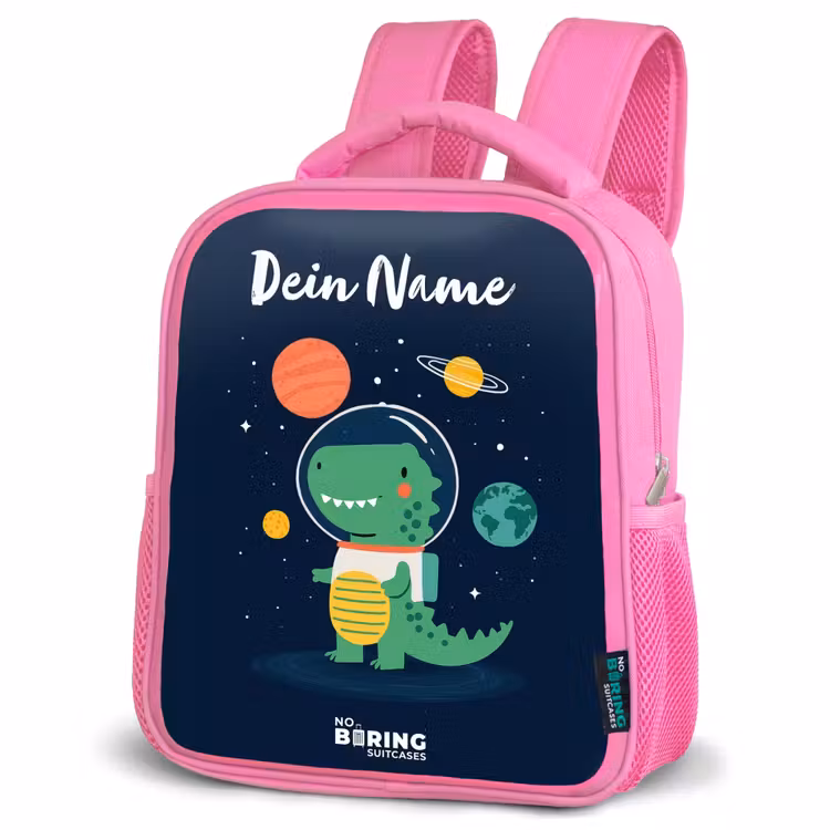 Ruimte - Dino - Planeten - Sterren Kinderrugzak - Roze middel -schuin