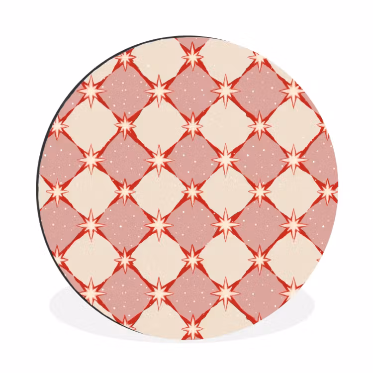 Ruiten - Sterren - Vintage - Oudroze - Rood Wandcirkel aluminium klein 190 -3d