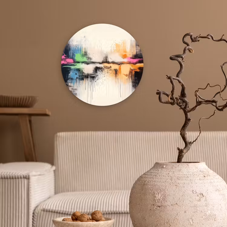 Abstract - Kleurexplosie - Landschap Wandcirkel kunststof plaat 5mm dik klein -sfeer1