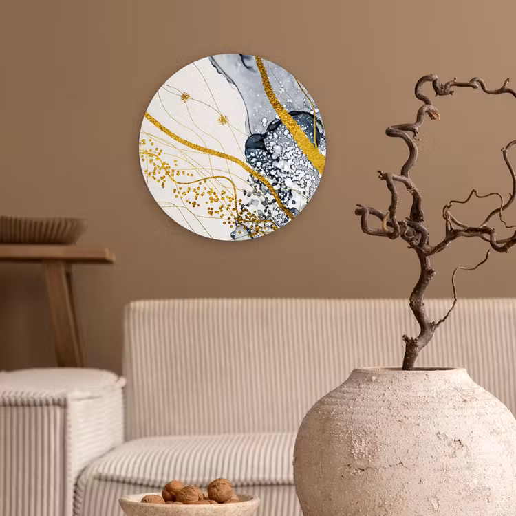 Abstract - Goud - Natuur - Kunst Wandcirkel kunststof plaat 5mm dik klein -sfeer1