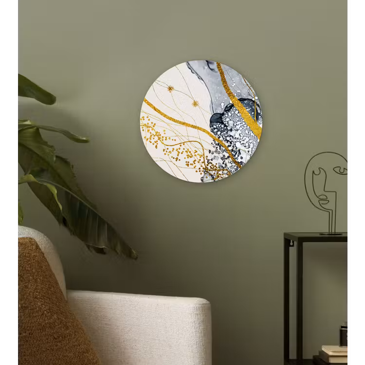 Abstract - Goud - Natuur - Kunst Wandcirkel kunststof plaat 5mm dik klein -sfeer3