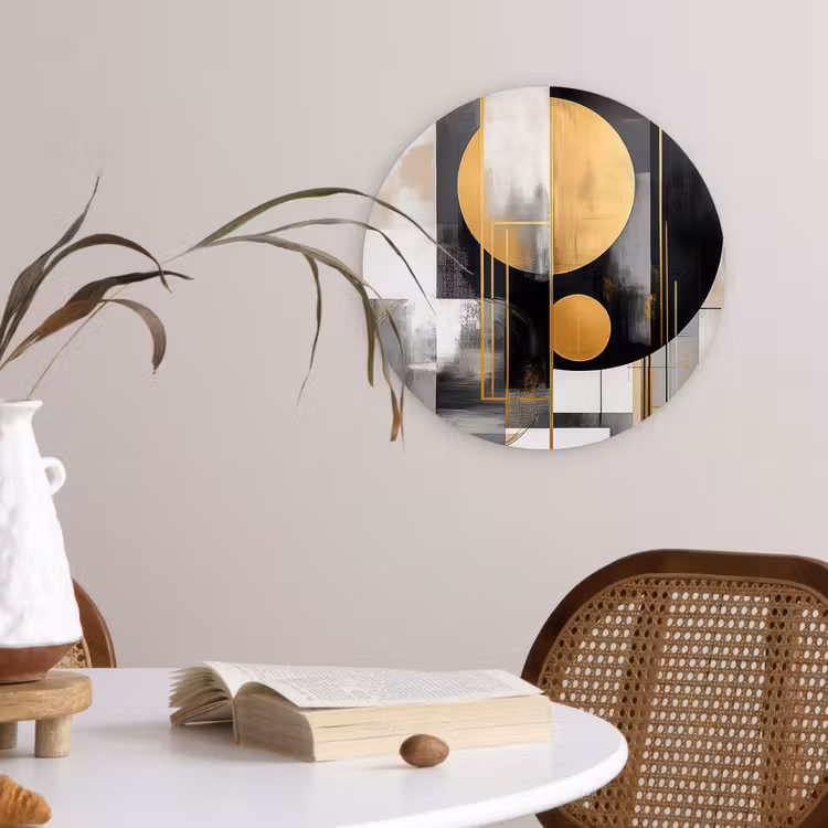 Abstract - Goud - Zilver - Vormen - Aesthetic - Modern Wandcirkel kunststof plaat 5mm dik klein -sfeer4