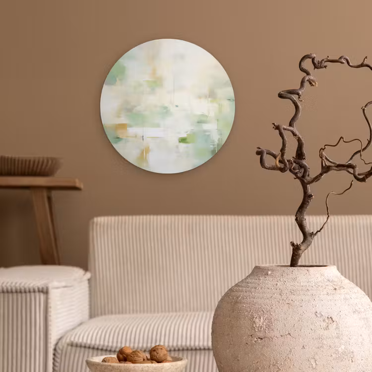 Abstract - Kunst - Wit - Groen - Modern Wandcirkel kunststof plaat 5mm dik klein -sfeer1