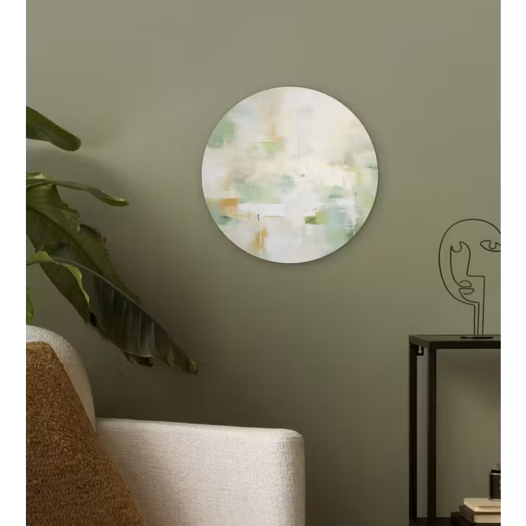Abstract - Kunst - Wit - Groen - Modern Wandcirkel kunststof plaat 5mm dik klein -sfeer3