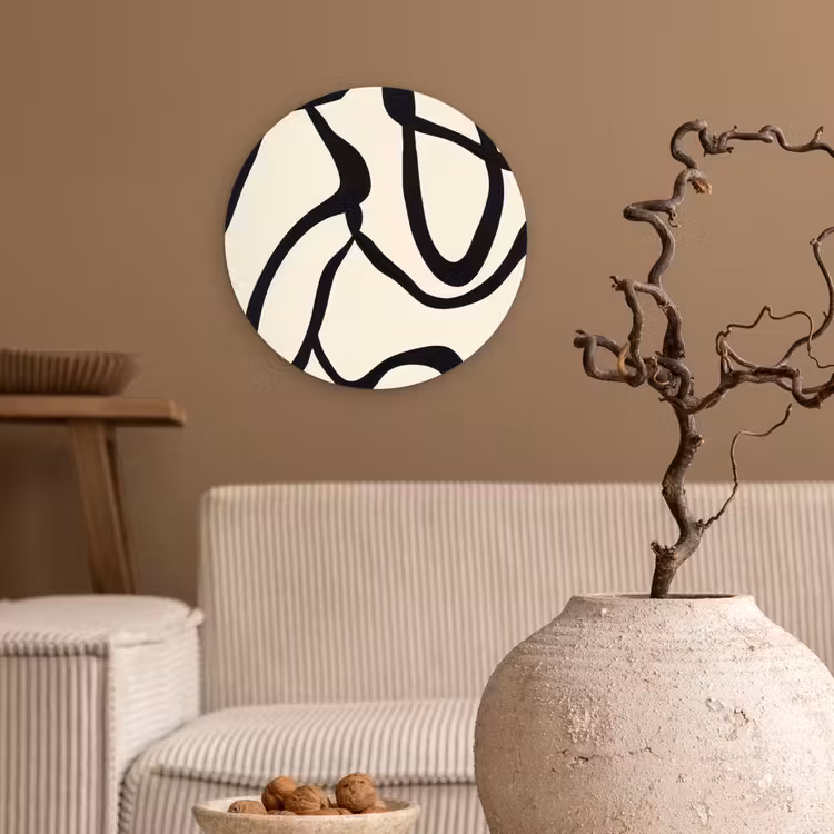 Abstract - Lijnen - Modern - Beige Wandcirkel kunststof plaat 5mm dik klein -sfeer1