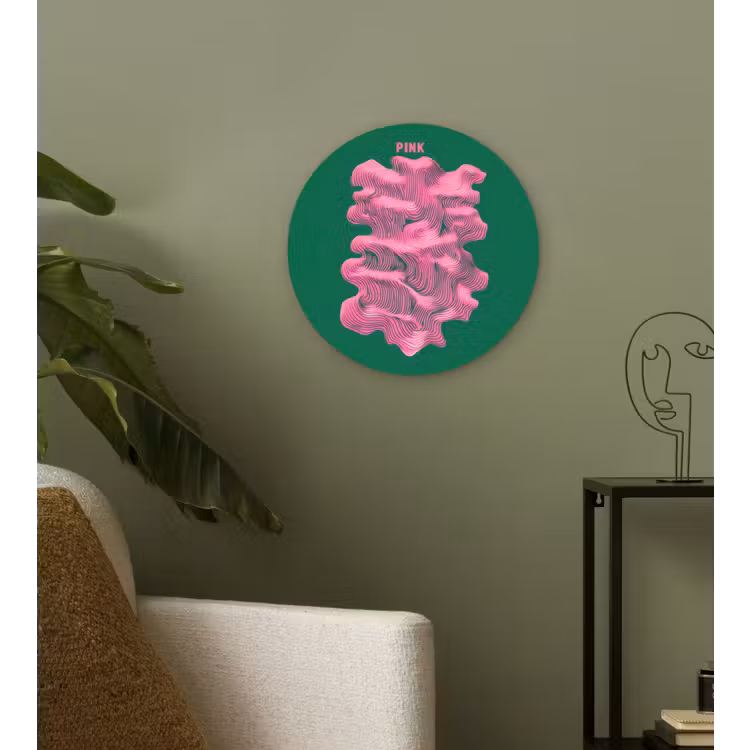 Abstract - Pink - Lijnen - Groen Wandcirkel kunststof plaat 5mm dik klein -sfeer3
