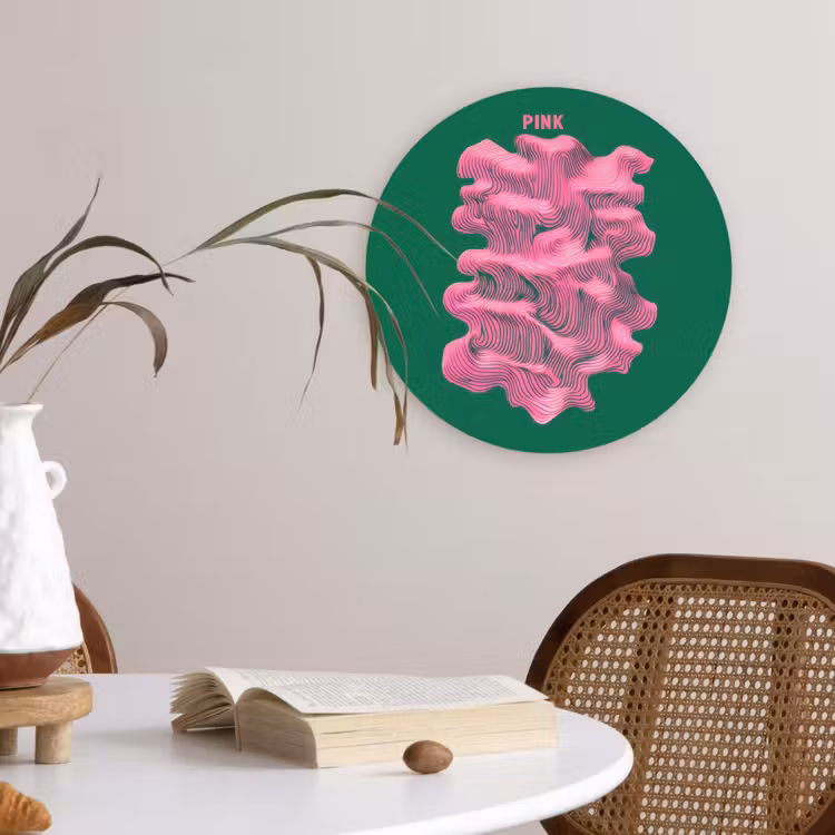 Abstract - Pink - Lijnen - Groen Wandcirkel kunststof plaat 5mm dik klein -sfeer4