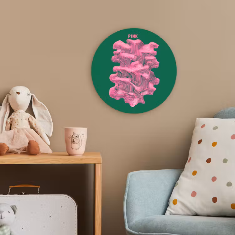 Abstract - Pink - Lijnen - Groen Wandcirkel kunststof plaat 5mm dik klein -tsfeer1_kind