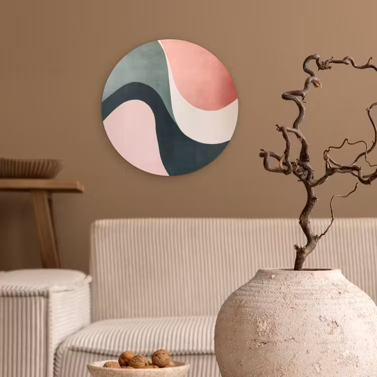 Abstract - Golven - Sierlijk - Roze Wandcirkel kunststof plaat 5mm dik klein -sfeer1