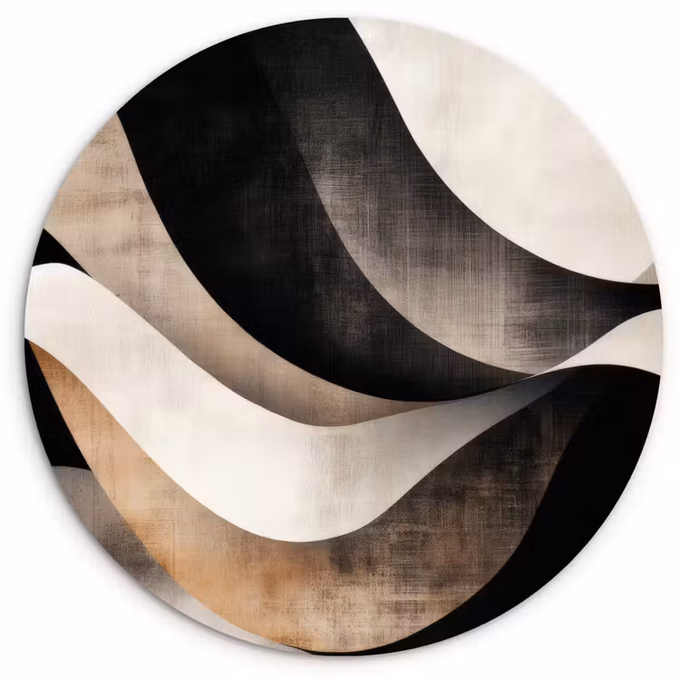 Abstract - Golven - Zwart - Verweerd Wandcirkel kunststof plaat 5mm dik klein -3d