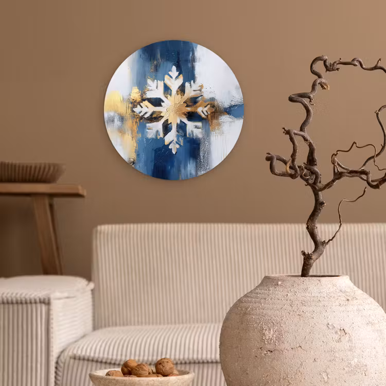 Abstract - Winter - Sneeuwvlok - Sneeuw - Goud Wandcirkel kunststof plaat 5mm dik klein -sfeer1