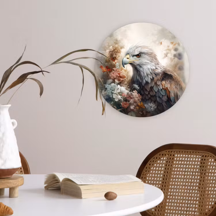 Arend - Adelaar - Vogel - Bloemen - Natuur Wandcirkel kunststof plaat 5mm dik klein -sfeer4