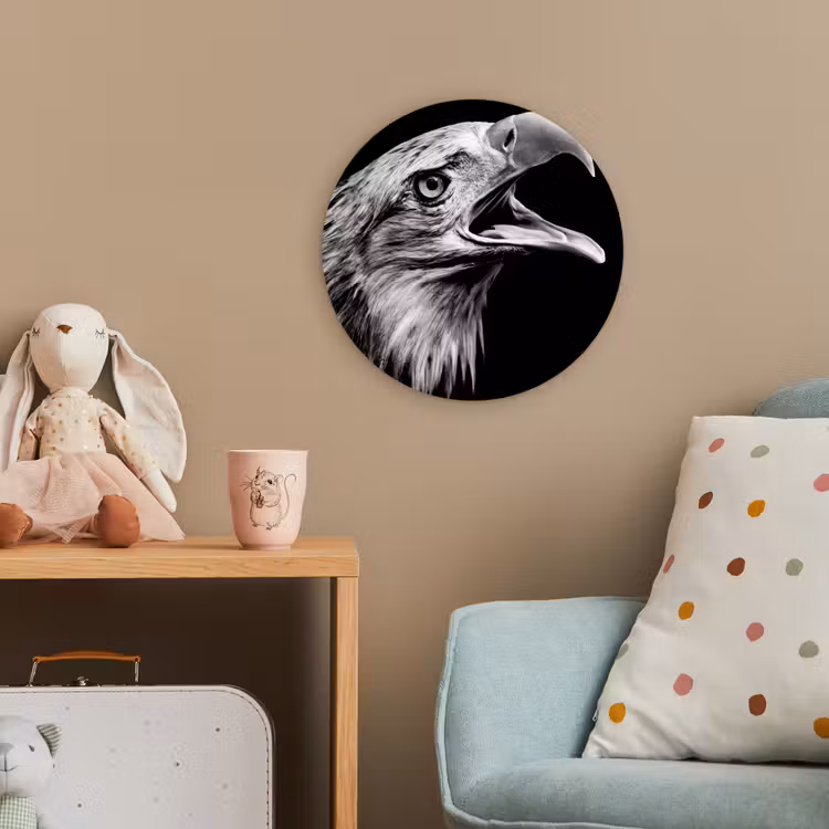 Adelaar - Portret - Roofvogels - Zwart - Wit - Vogel Wandcirkel kunststof plaat 5mm dik klein -tsfeer1_kind