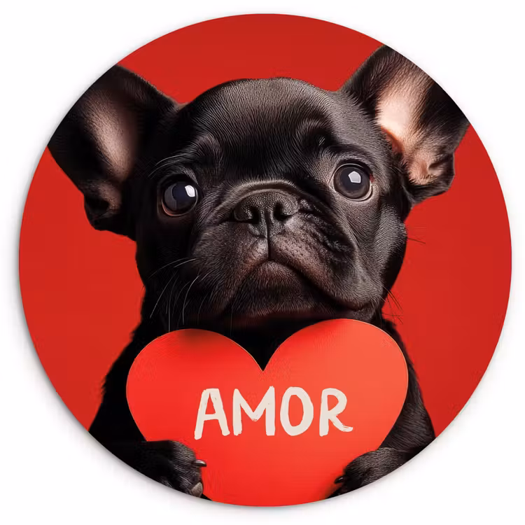 Amor - Hond - Hartje - Rood Wandcirkel kunststof plaat 5mm dik klein -3d