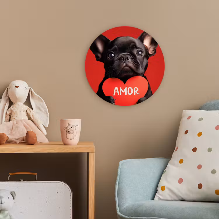 Amor - Hond - Hartje - Rood Wandcirkel kunststof plaat 5mm dik klein -tsfeer1_kind