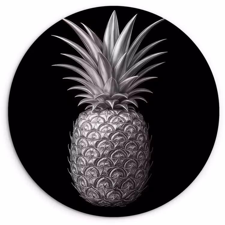Ananas - Gedetailleerd - Bladeren Wandcirkel kunststof plaat 5mm dik klein -3d