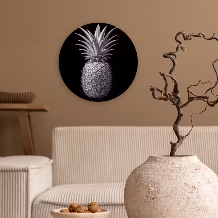 Ananas - Gedetailleerd - Bladeren Wandcirkel kunststof plaat 5mm dik klein -sfeer1