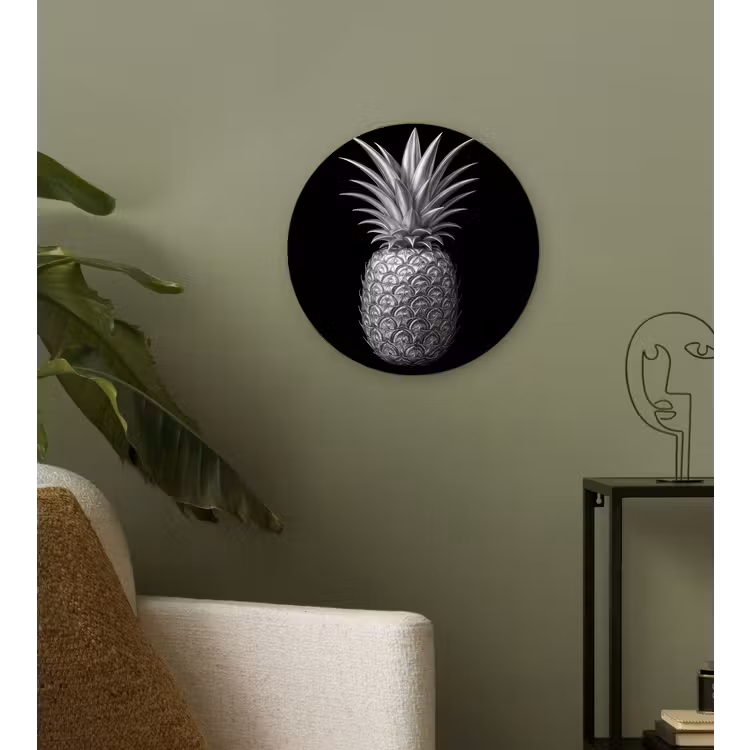 Ananas - Gedetailleerd - Bladeren Wandcirkel kunststof plaat 5mm dik klein -sfeer3