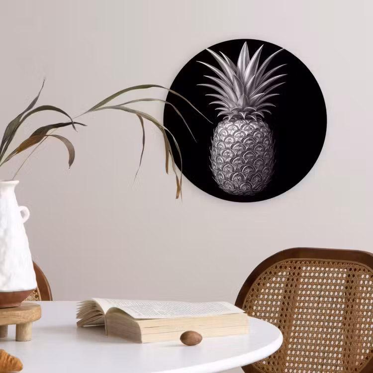 Ananas - Gedetailleerd - Bladeren Wandcirkel kunststof plaat 5mm dik klein -sfeer4